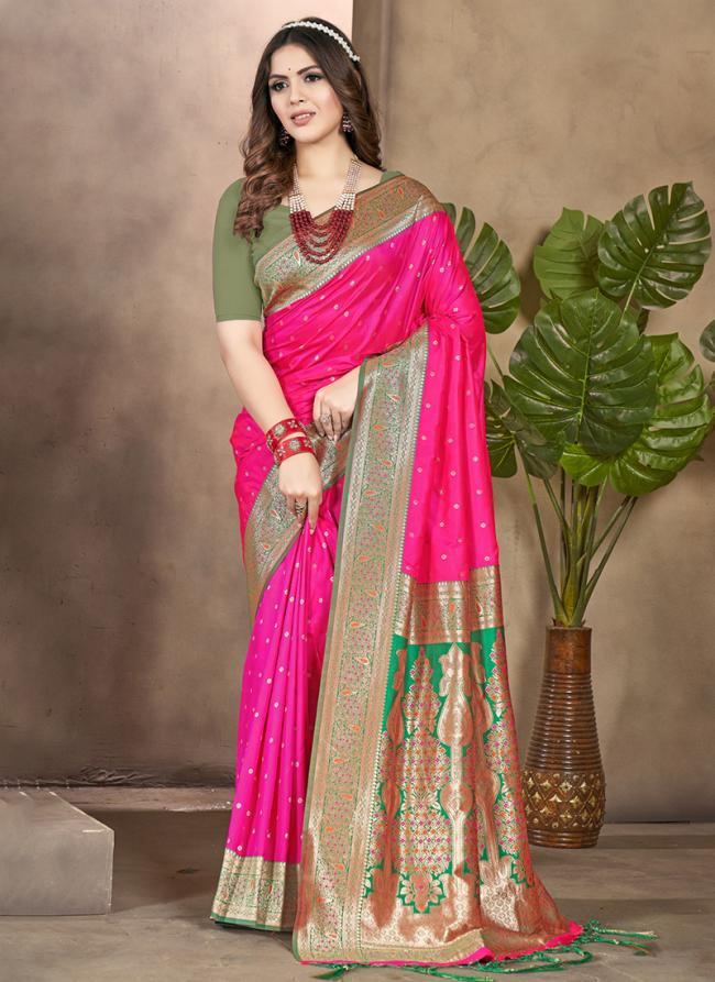 Silk Pink Party Wear Weaving Saree